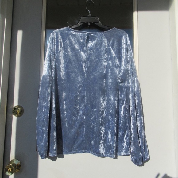 LC Lauren Conrad duller blue velvet volume sleeve top  boho vibe size XL - Picture 14 of 15